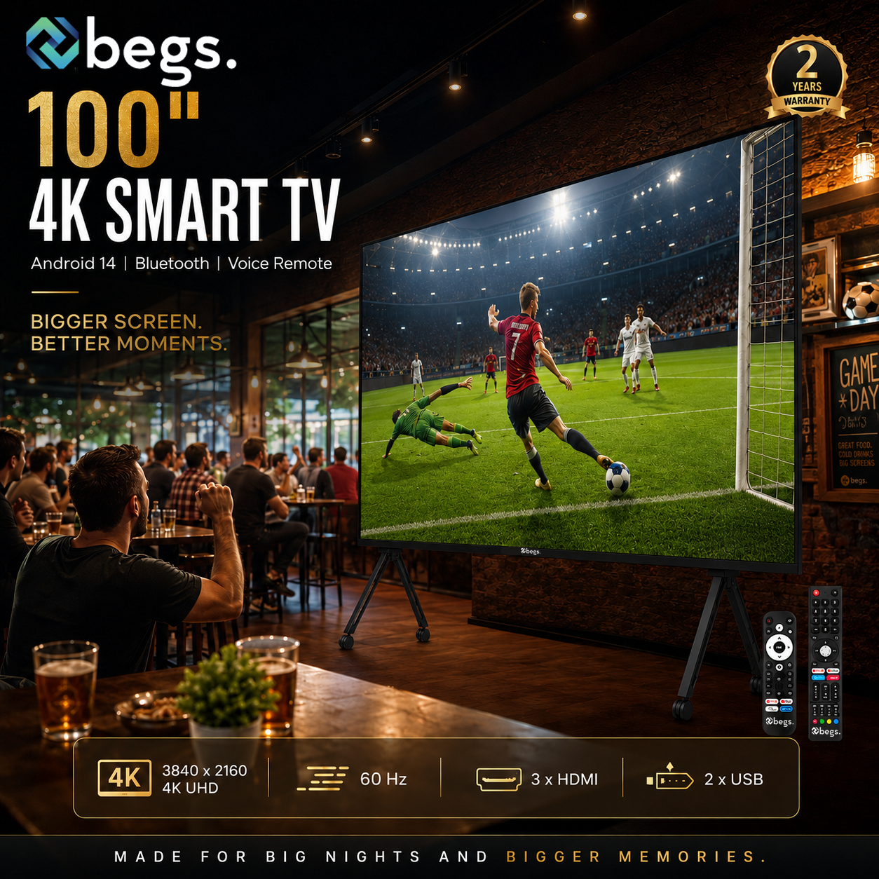 Begs 100" 4K UHD Android 14 Bluetooth Smart TV - Image 3