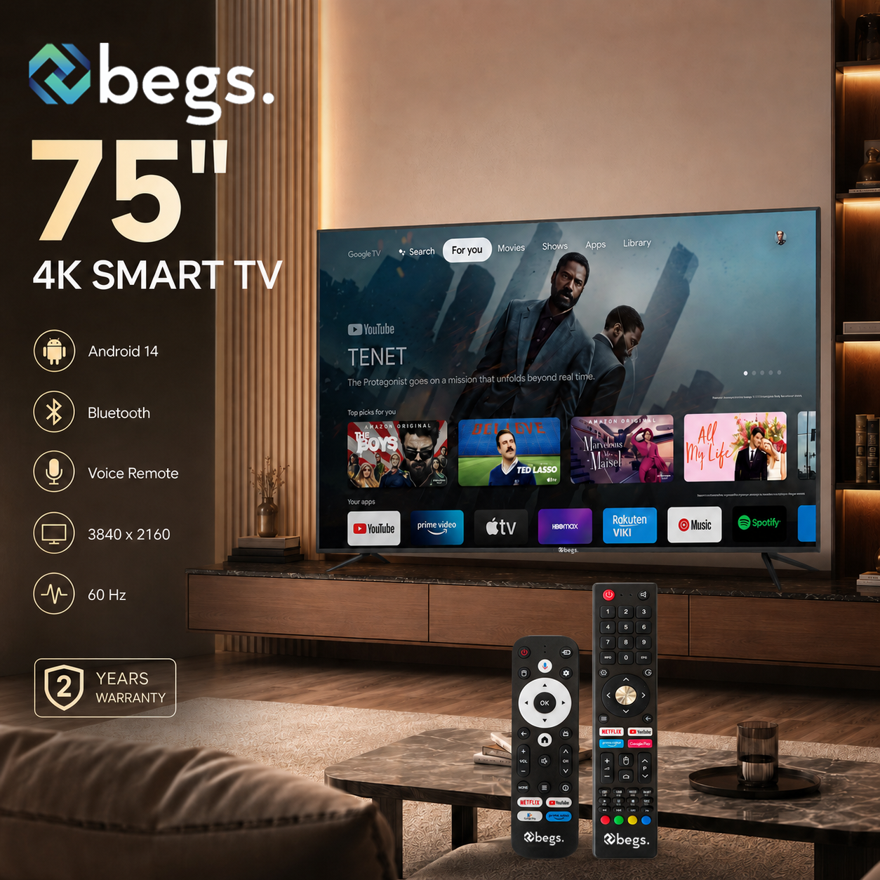 Begs 75" 4K UHD Android 14 Bluetooth Smart TV - Image 3